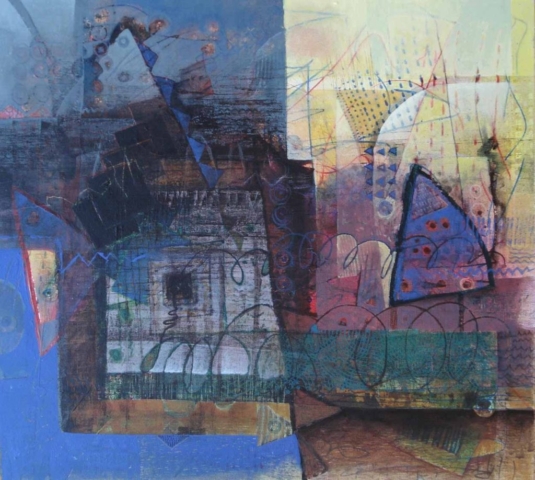 S Nimbark - Untitled, Size 44" x 38," Mixed Media on Canvas,