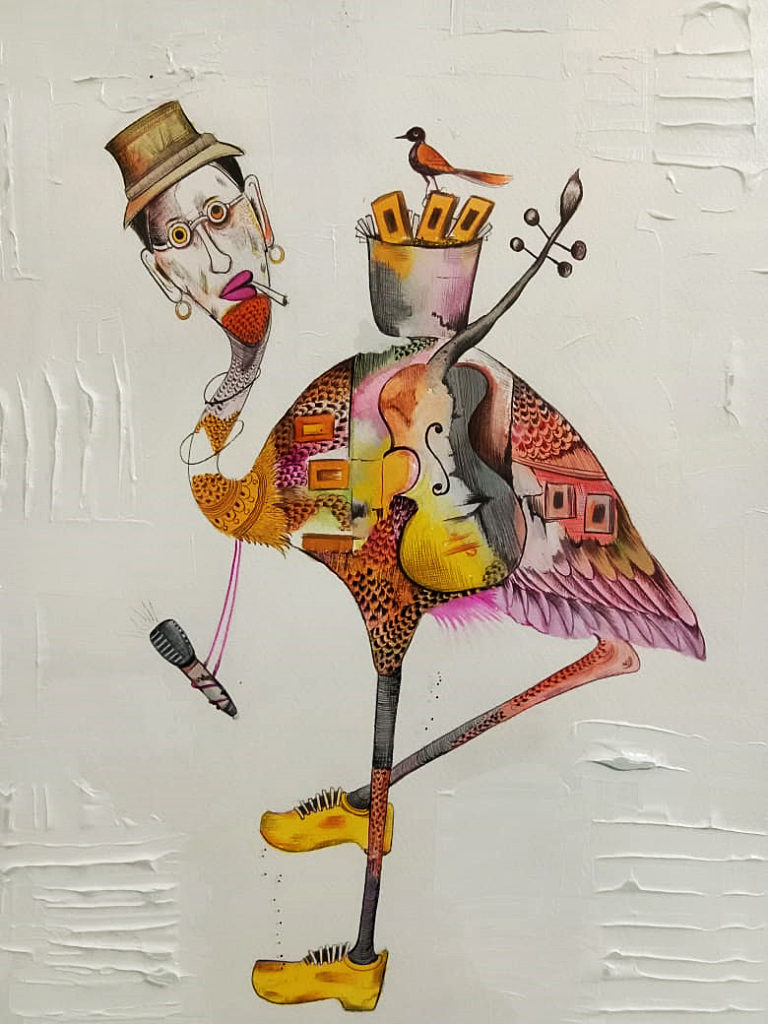 Amit-Solanki - The Singer Bird, Size 16.9" x 11.8," Water Color on Paper,