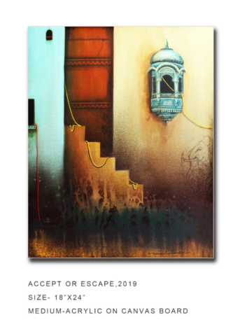 NYadav-Accept-Escape, Size 18"x 24," Medium Acrylic on Canvas Board, 2019