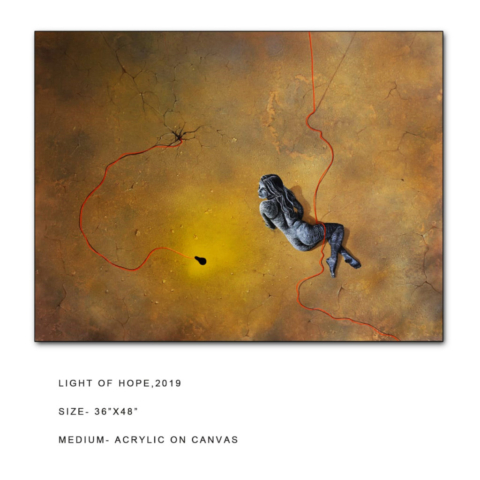 NYadav-Light-of Hope, Size 36" x 48," Acrylic on Canvas, 2019