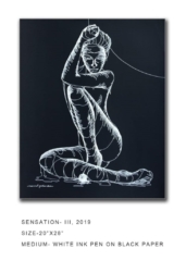 NYadav - Sensation III, Size 20" x 28," Medium White Ink Pen on Black Paper, 2019